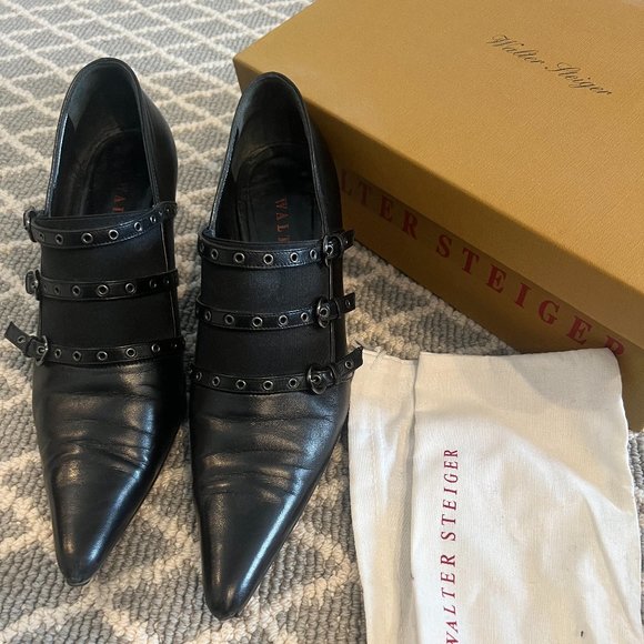 Vintage Walter Steiger Point Toe Booties 7.5 EUC Leather Luxury Designer Unique - Picture 2 of 7